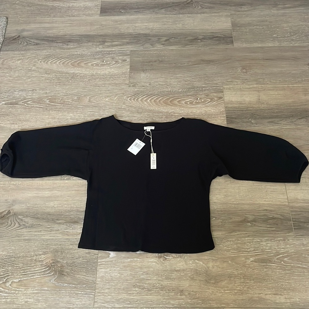 💟Max Studio black crinkle fabric, 3/4 sleeve blouse, NWT, Med